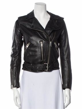 All Saints Black Leather Biker Jacket with Belt
